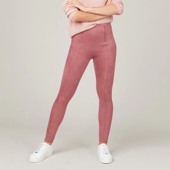SPANX Faux Suede Leggings Rich Rose Size M NWT‎ - Picture 1 of 3